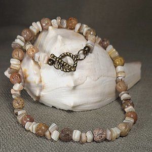 Shell and Carved Stone Necklace - Beachy Sand Vibes
